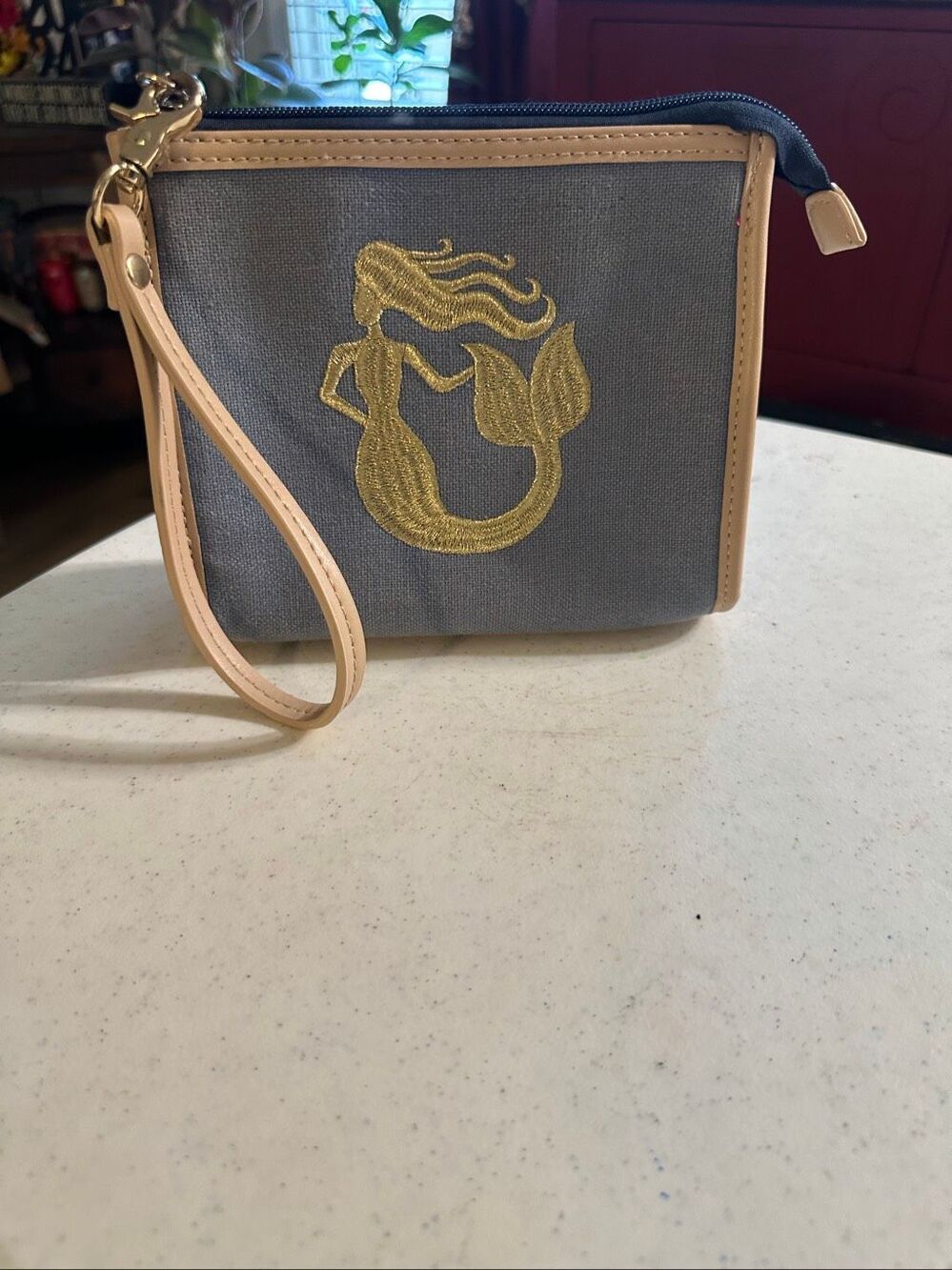 Spartina 449 Women's Blue Gold Metallic Mermaid Denim Clutch Wristlet Handbag